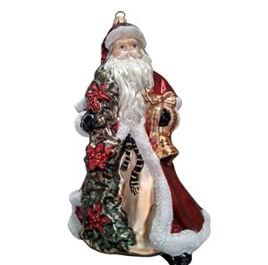 From Luxury Store GUMPS  SAN FRANCISCO Poinsetta Bell Santa Christmas Ornament